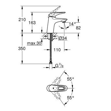 Grohe paaukštintas maišytuvas praustuvui EUROSTYLE 2