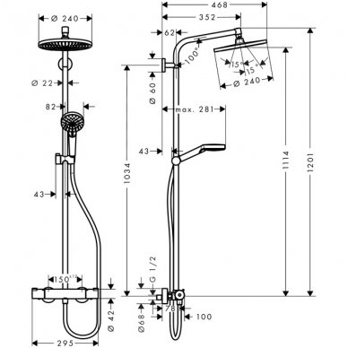 Hansgrohe dušo komplektas su termostatiniu maišytuvu Crometta S 240 1jet 2