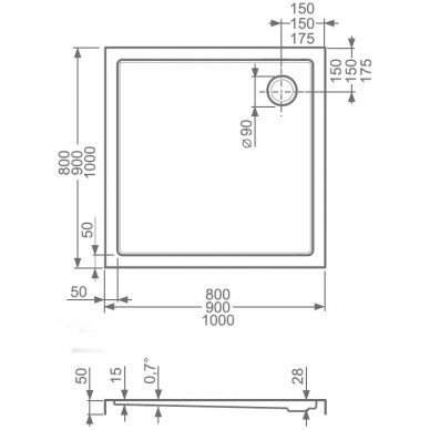 Roth kvadratinis dušo padėklas Flat Kvadro 1000x1000 2