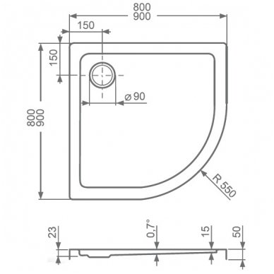 Roth pusapvalis dušo padėklas Flat Round 900x900 2