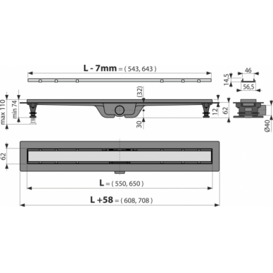 Alcadrain dušo latakas su grotelėmis 750mm APZ19-750M 2