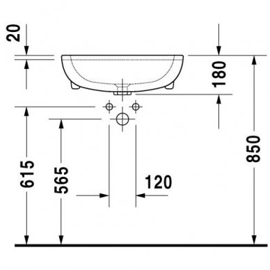 Duravit dalinai įmontuojamas praustuvas 550x440 D-Code 033955 3