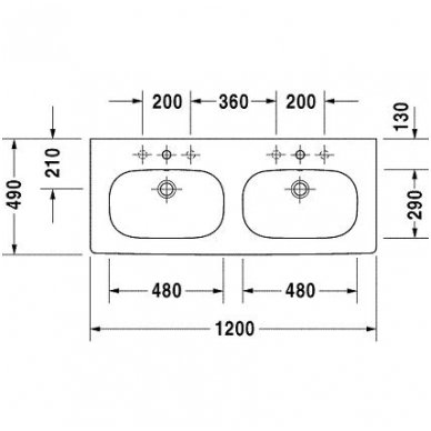 Duravit dvigubas praustuvas 1200x480 D-Code 034812 2