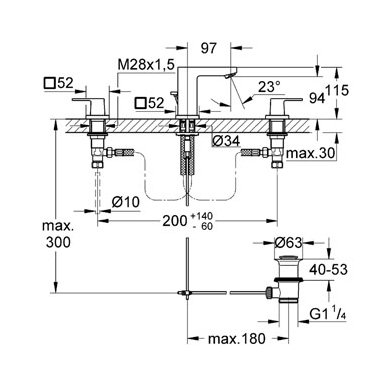 Grohe 3 dalių maišytuvas praustuvui Eurocube 2