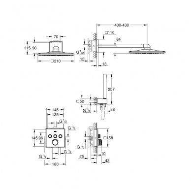 Grohe potinkinis dušo komplektas Grohtherm SmartControl Rainshower SmartActive 310 Cube 3