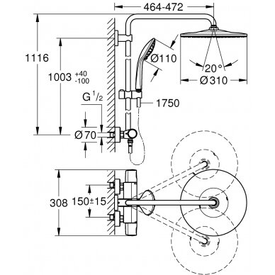 Grohe dušo komplektas su termostatiniu maišytuvu Euphoria System 310 2