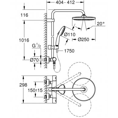 Grohe dušo komplektas su termostatiniu maišytuvu Tempesta System 250 3