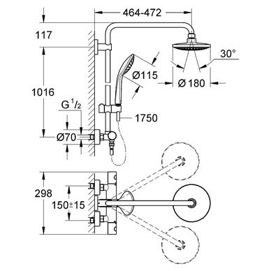 Grohe dušo komplektas su termostatiniu maišytuvu Euphoria System 180 2