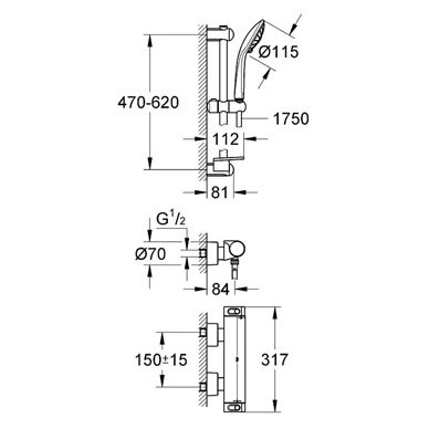 Grohe dušo komplektas su termostatiniu maišytuvu Grohtherm 2000 2