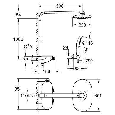 Grohe dušo komplektas su termostatiniu maišytuvu SmartControl 360 Duo 2