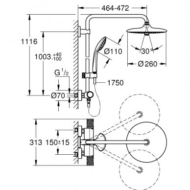 Grohe dušo komplektas su termostatiniu maišytuvu Euphoria System 260 2