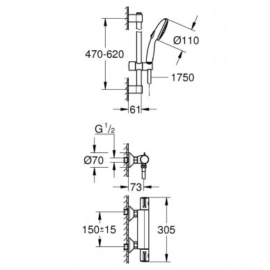 Grohe dušo komplektas su termostatiniu maišytuvu Grohtherm 800 2