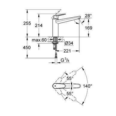 Grohe maišytuvas plautuvei Eurodisc Cosmopolitan 2