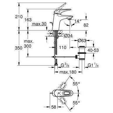 Grohe paaukštintas maišytuvas praustuvui su dugno vožtuvu EUROSTYLE 4