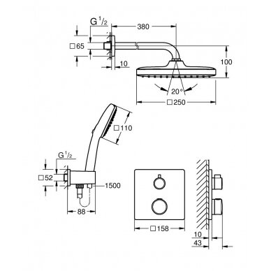 Grohe potinkinis dušo komplektas Grohtherm 2