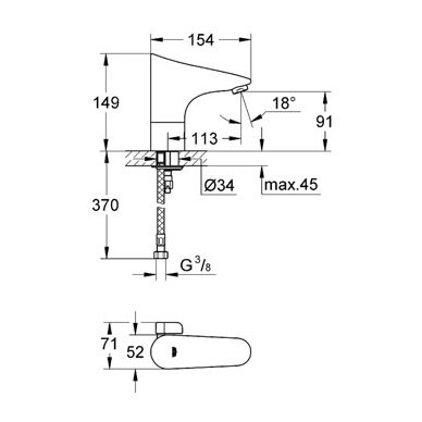 Grohe sensorinis maišytuvas praustuvui Europlus E 2