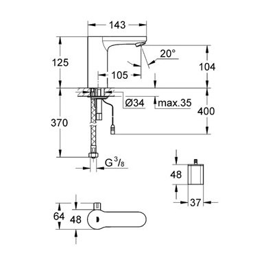 Grohe sensorinis maišytuvas praustuvui Eurosmart Cosmopolitan E 2