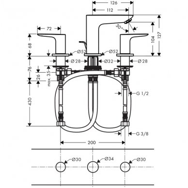 Hansgrohe 3 dalių maišytuvas praustuvui su ventiliu Talis E 71733000 2