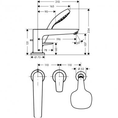 Hansgrohe 3 dalių maišytuvas voniai Talis E 71731000 2