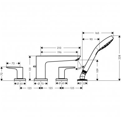 Hansgrohe 4 dalių maišytuvas voniai Talis E 71748000 2