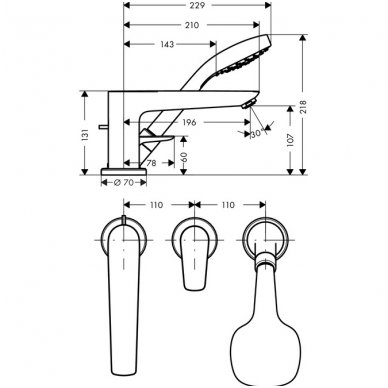 Hansgrohe 3 dalių maišytuvas voniai Talis E 71730000 2