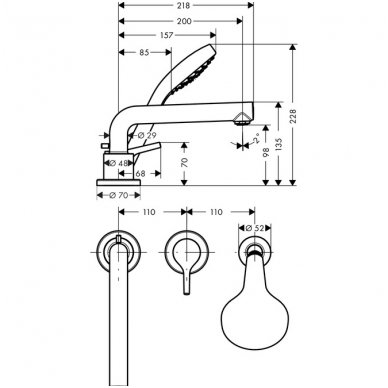 Hansgrohe 3 dalių maišytuvas voniai Talis S 72417000 2