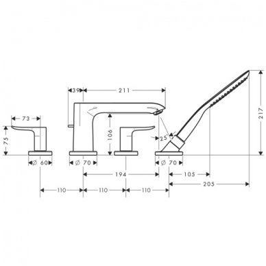 Hansgrohe 4 dalių maišytuvas voniai Metris 31442000 2