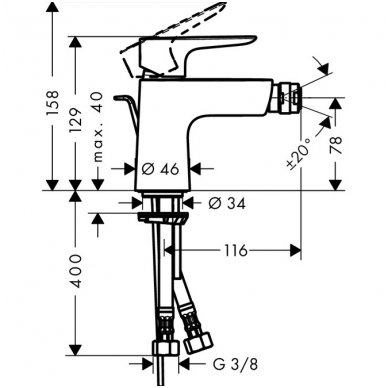 Hansgrohe bidė maišytuvas su ventiliu Talis E 71720000 2