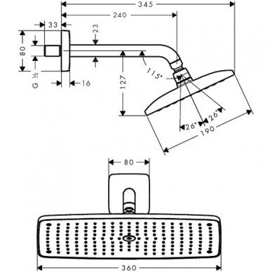 Hansgrohe dušo galva Raindance E 360 Air 1jet 27371000 2