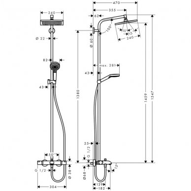 Hansgrohe dušo komplektas su termostatiniu maišytuvu Crometta E 240 1jet 2