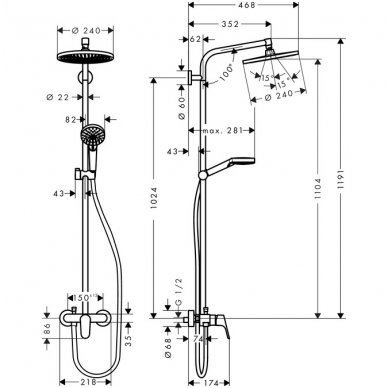 Hansgrohe dušo komplektas su maišytuvu Crometta S 240 1jet 27269000 2