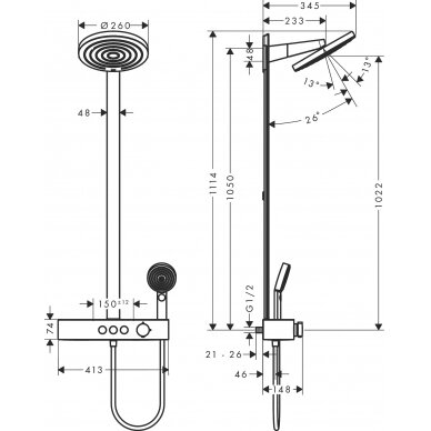 Hansgrohe dušo komplektas su termostatiniu maišytuvu Pulsify S 260 2jet 2