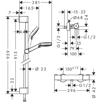 Hansgrohe dušo komplektas su termostatiniu maišytuvu Ecostat 1001 CL Combi 0.90 +Crometta Vario 27813400 2