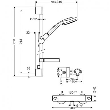 Hansgrohe dušo komplektas su termostatiniu maišytuvu Ecostat 1001 SL Combi 90 cm & Croma 100 Multi 27085000 2