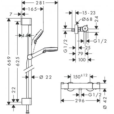 Hansgrohe dušo komplektas su termostatiniu maišytuvu Ecostat 1001 CL Combi 0.65 +Crometta Vario 27812400 2