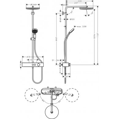 Hansgrohe dušo komplektas su termostatiniu maišytuvu Pulsify S 260 1jet 2