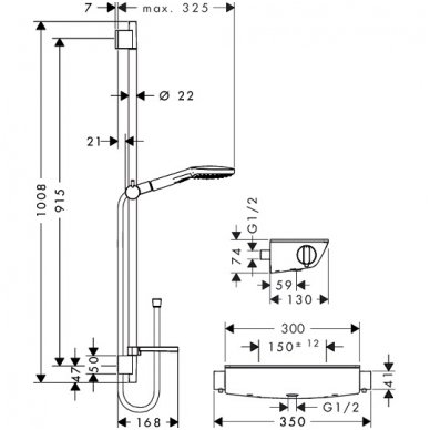 Hansgrohe dušo komplektas su termostatiniu maišytuvu Ecostat Select Combi 90 cm & Raindance Select E 120 3jet 2