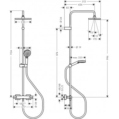 Hansgrohe dušo komplektas su termostatiniu maišytuvu Vernis Shape Showerpipe 230 1jet 2