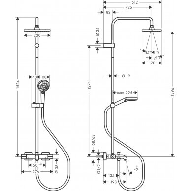 Hansgrohe dušo komplektas su termostatiniu maišytuvu Vernis Shape Showerpipe 230 1jet 2