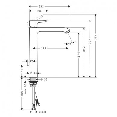 Hansgrohe maišytuvas praustuvui su ventiliu Metris 260 31082000 2