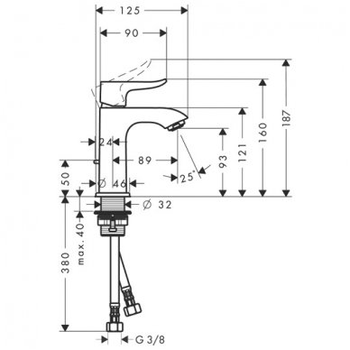 Hansgrohe maišytuvas praustuvui su ventiliu Metris 100 31088000 2