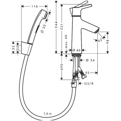 Hansgrohe maišytuvas praustuvui su dušeliu ir ventiliu Talis S 72290000 2