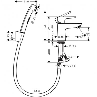 Hansgrohe maišytuvas praustuvui su dušeliu ir ventiliu Talis E 71729000 2