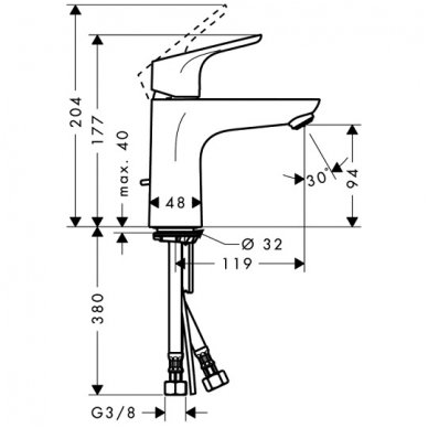 Hansgrohe maišytuvas praustuvui su ventiliu Focus 100 31607000 2