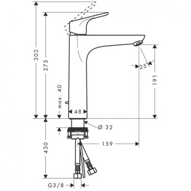 Hansgrohe maišytuvas praustuvui su ventiliu Focus 190 31608000 2