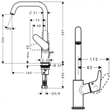 Hansgrohe maišytuvas praustuvui su ventiliu Focus 240 31609000 2