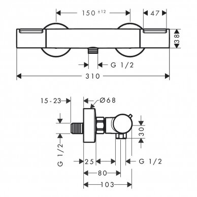 Hansgrohe termostatinis maišytuvas dušui Ecostat Element 2