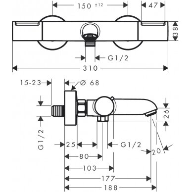 Hansgrohe termostatinis maišytuvas voniai Ecostat Element 2