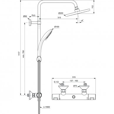 Ideal Standard dušo komplektas su termostatiniu maišytuvu Ceratherm T25 2