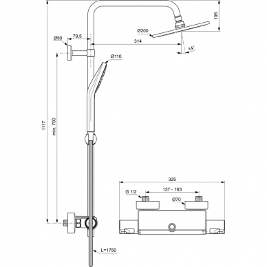 Ideal Standard dušo komplektas su termostatiniu maišytuvu Ceratherm T50 2